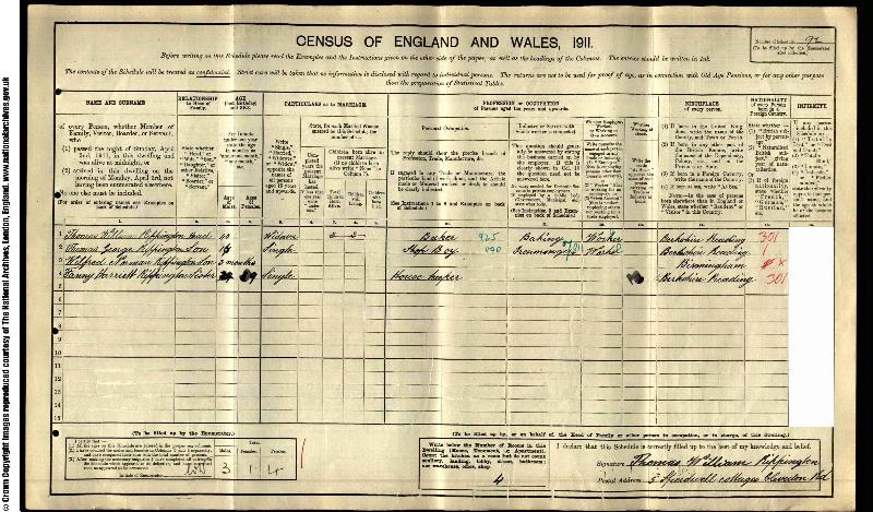 Rippington (Thomas William) 1911 Census